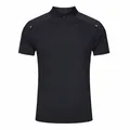 Front view of black men's quick-dry sports t-shirt featuring a half-zipper collar. - S / Tops / Black