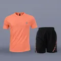 Professional flame orange quick-dry sports set with lightning bolt pattern for men - Flame Orange
