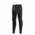 Mens compression sports leggings in black with grey stitching, non-fleece fabric - S / Bottoms / Unlined / Black and Gray