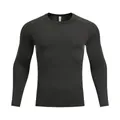 Front view of a black men's long-sleeve compression t-shirt for fitness and running. - M / Tops / Black