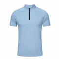 Men's light blue quick-dry short sleeve sports T-shirt featuring a functional half-zipper - S / Tops / Astral Blue