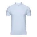 Front view of white quick-dry men's sports T-shirt with half-zip collar - Pearl White