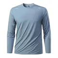 Front view of men's quick-dry long sleeve sports T-shirt with reflective strips - XS / Tops / Fog Blue