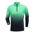 Men's half-zip sport shirt with green to black gradient design and stand collar. - Black/Green