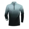 Detailed front view of men's quick-dry half-zip sports shirt with blue to black gradient - M / Tops / Grey/Black