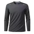 Detailed view of a dark gray quick-dry long-sleeve athletic shirt for men in XL. - Dark Gray