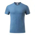 Camiseta deportiva de manga corta para hombre de secado rápido en azul con cuello redondo - Azul grisáceo