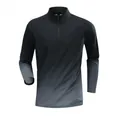 Detail of men's half-zip athletic top with stand collar and grey gradient effect. - M / Tops / Black/Grey