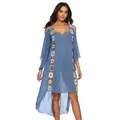 Vista detallada del vestido playero azul de ganchillo con hombros fríos y dobladillo irregular - 2XL / Tops / Azul