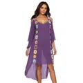 Vestido playero morado con hombros descubiertos, ganchillo colorido y dobladillo irregular. - Talla única / Tops / Púrpura