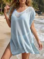 Vue détaillée d'un cache-maillot de plage en maille ajourée bleu clair style bohème - Taille unique / Hauts / Bleu ciel