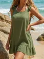 Robe de plage vert olive avec ourlet à volants et bretelles nouées réglables été - Taille Unique / Hauts / Vert Militaire