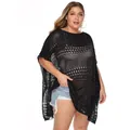Vista detallada profesional de un vestido playero de ganchillo negro de talla grande hueco - 1XL / Tops / Negro