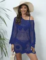 Copricostume mare all'uncinetto blu elegante con design traforato per le vacanze - Blu scuro