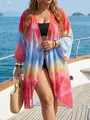 Detail of vibrant tie-dye mesh beach cover-up with flowing irregular hem on yacht - One Size / Tops / Tie-dye Red
