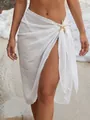 Detail view of white chiffon beach sarong with decorative gold starfish metal accessory - White Pentagonal Starfish (Bottom) / One Size