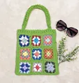 Borsa tote fatta a mano all'uncinetto con mattonelle granny e design patchwork vivace. - Taglia unica / Verde