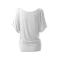 Casual white loose fit batwing sleeve T-shirt top for women with wide neck detail - White
