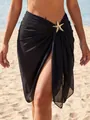 Detail of black chiffon beach sarong with elegant golden starfish metal accessory. - One Size / Bottom (Pentagonal Seastar) / Black