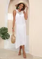 Elegante vestido playero de ganchillo blanco con diseño de espalda abierta para mujer - S / Blanco