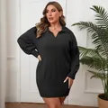 Plus size black polo neck knitted sweater dress with long sleeves for women. - 3XL / Sweater Dress (F502) / Black