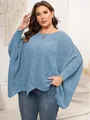 Elegante maglione in maglia blu taglie forti da donna con maniche a pipistrello e vestibilità - 1XL / Top / Blu
