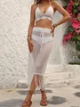 Boho white crochet hollow-out beach skirt with drawstring waist and tassel hem details - S / Bottoms / White