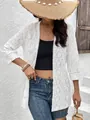 Cárdigan elegante de encaje blanco con delicados motivos florales para estilo veraniego - S / Parte Superior (A398) / Blanco