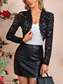 Detail view of elegant black lace shrug bolero with delicate floral patterns - S / Tops / Black