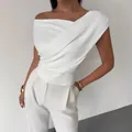 Top a portafoglio bianco senza maniche con elegante design drappeggiato monospalla - Taglia S / Top / Bianco