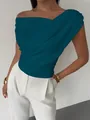 Haut sans manches élégant turquoise foncé à épaule dénudée et design drapé chic - Aqua
