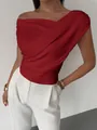 Elegante top rosso monospalla senza maniche con sofisticato drappeggio frontale e vestibilità. - Taglia S / Top / Borgogna