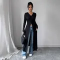 Chic black long-sleeved button-down slim fit cardigan top for women autumn style - S / Tops / Black