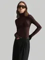 Slim fit sheer brown mesh turtleneck long sleeve top for women - S / Tops / Dark Brown