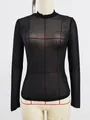 Sexy black long-sleeved sheer mesh T-shirt with a slim fit design for a trendy look - S / Tops / Black Sheer Basic Style
