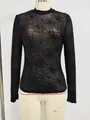 Sexy black spider web mesh sheer long sleeve T-shirt slim fit for gothic style outfits - S / Tops / Black Spider Web Pattern Style