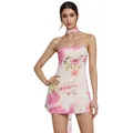 Vestido corto palabra de honor con estampado floral, cinta al cuello a juego y diseño ajustado - S / Tops / Blanco