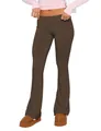 Detail view of stylish and comfortable chocolate brown low-waist flare pants for women - Brown