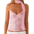 Detailansicht eines rosa bestickten Camisole mit Pailletten und passendem Halstuch - S / Halstuch-Top / Rosa