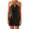 Elegant and sexy black sequin halter neck backless mini dress with gold ring detail - S / Sequin Halter (FF182295) / Black