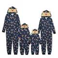 Detailed view of matching family Christmas pajamas with reindeer hoods and patterns - Baby 3M / Top And Bottom / Sapphire Blue