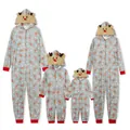 Cozy grey Christmas family onesies with reindeer hood and festive prints - Dad-S / Top And Bottom / Gray