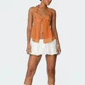 Detailansicht des orangefarbenen Chiffon-Halterneck-Tops mit Paillettenstickerei - S / Oberteile / Orange