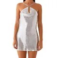 Sexy silver sequin halter neck mini dress with bodycon fit for party and night out - S / Sequin Halter (FF182295) / Silver