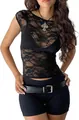 Elegante top corto negro de encaje floral para mujer look de moda de verano sexy - S / Tops / Negro