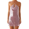 Sexy pink sequined halter neck backless mini dress for party and nightclub style - Violet