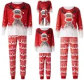 Matching kerstpyjama set voor het hele gezin met rendier en sneeuwvlokken patronen - S / Boven- En Onderstuk / Vader Stijl / Rood