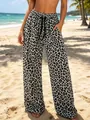Sexy leopard print wide-leg lounge pants for beach vacations and yoga activities. - S / Bottoms / Light Gray