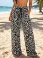 Sexy leopard print wide-leg lounge pants for beach vacations and yoga activities. - S / Bottoms / Light Gray