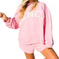 Conjunto de sudadera rosa de manga larga y pantalones cortos para mujer con letras Angel - S / Top Y Pantalón / Rosa Estilo 2